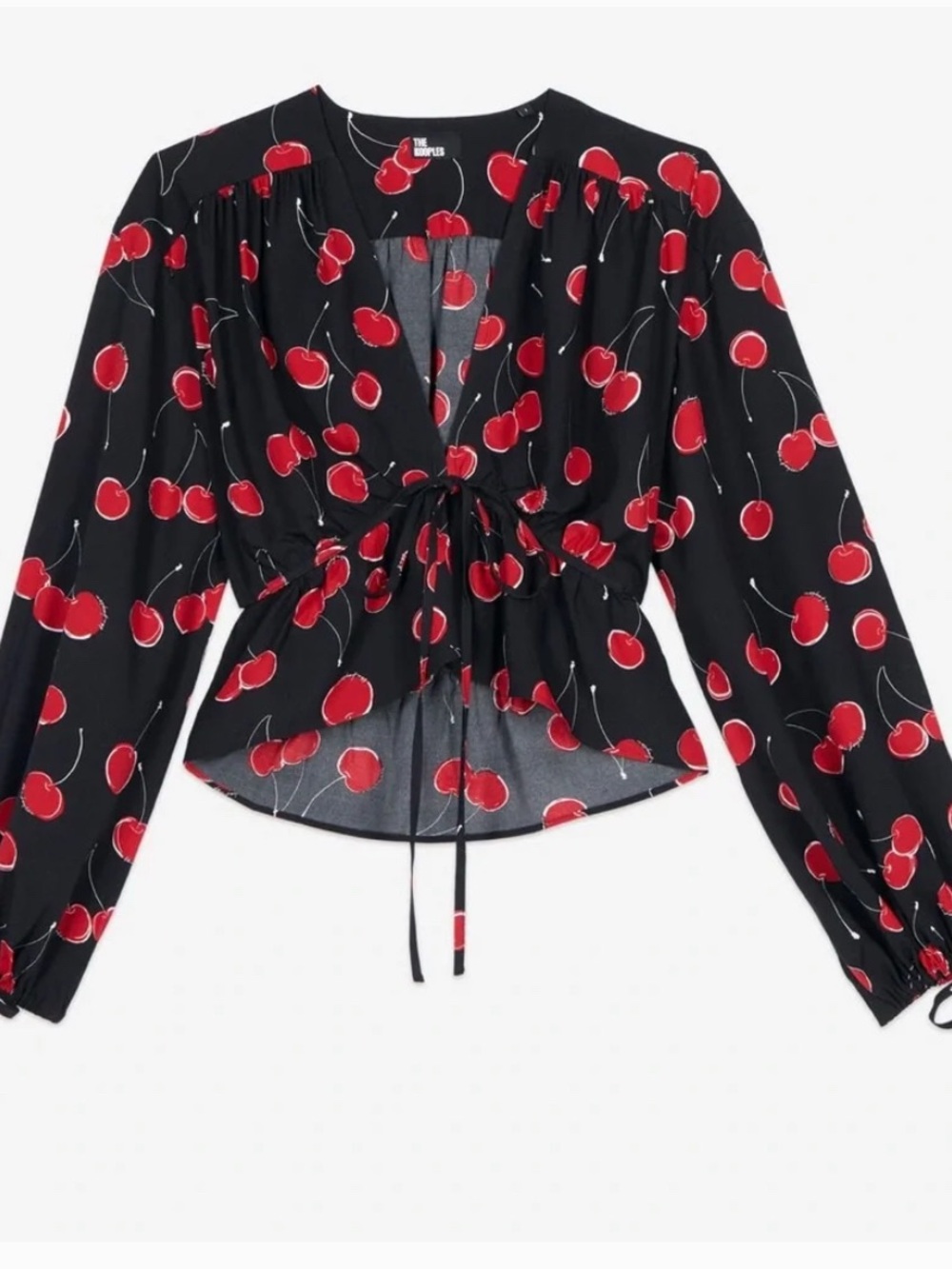 The Kooples Cherry Printed Logo Cropped Ruffle Blouse NWT